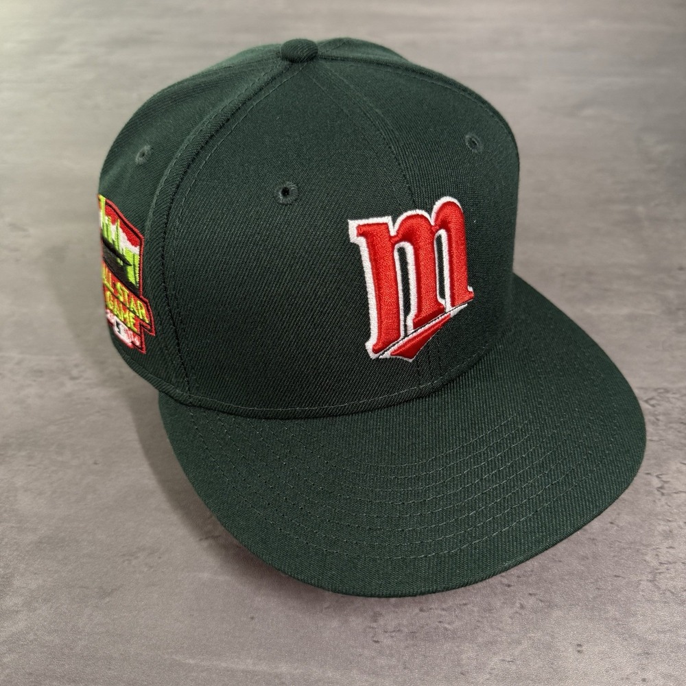 Hat Club Minnesota Twins New Era Cap 7 1/8 Dark Green Red Lime ASG Patch 2014